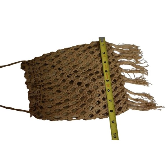 Vintage Women's Boho Crochet Drawstring Handbag Satin Lining Long Strap Fringe - Picture 8 of 8